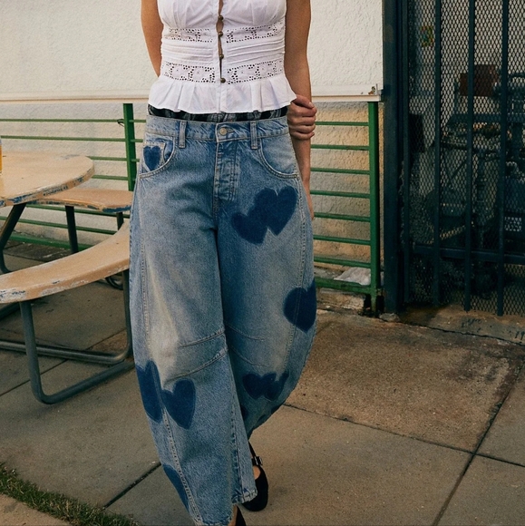 Jeans Women Print Long Pants Casual Loose Denim Blue - Picture 4 of 5